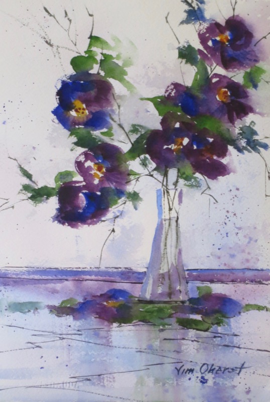 floral, still life, flower, lavender, purple, vase, oberst, watercolor, painting